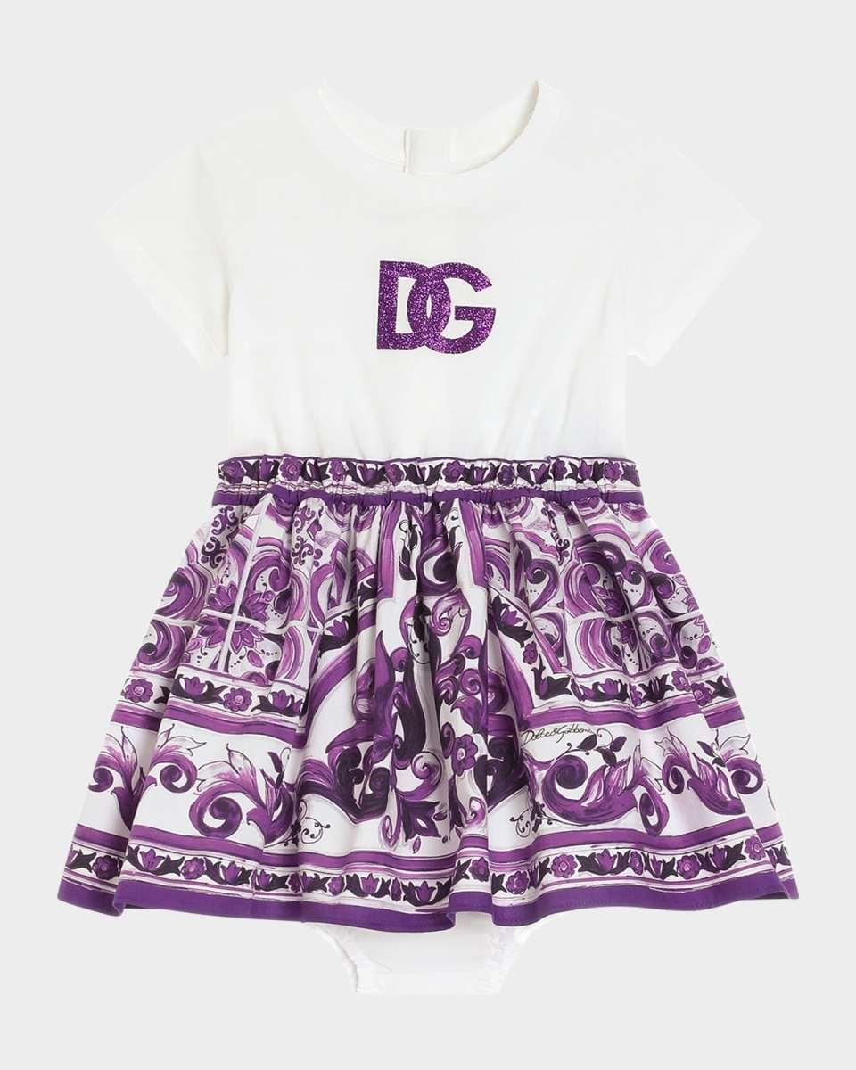 Girl's Majolica-Print Short-Sleeve Dress, Size